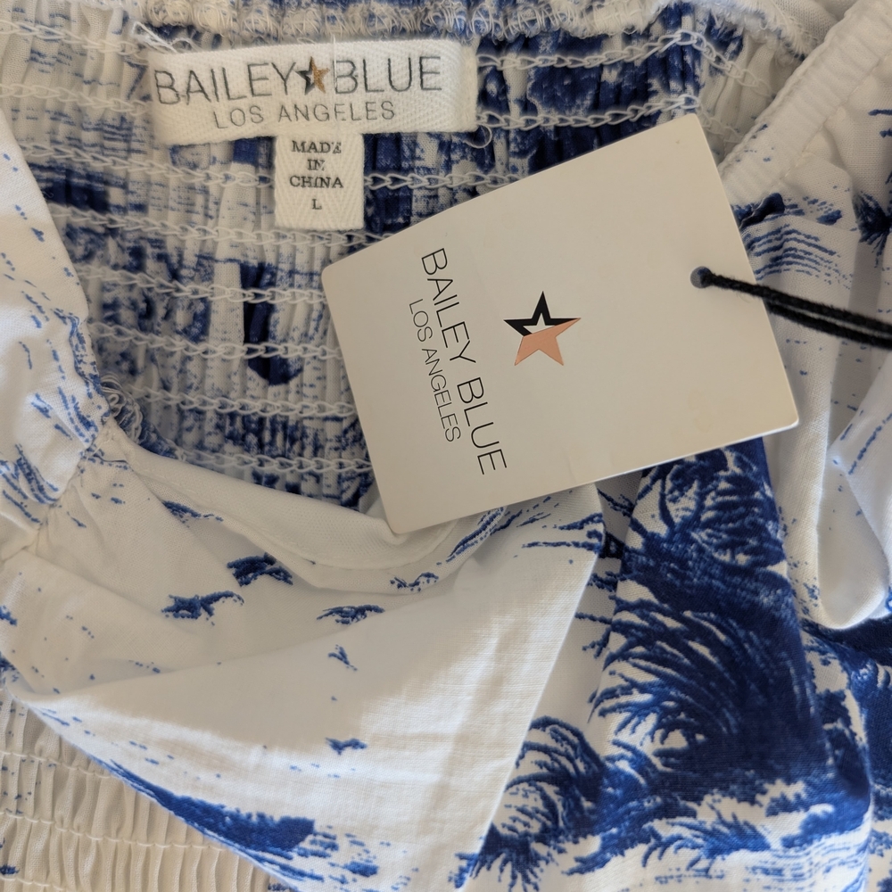 Bailey Blue Women L Blue White Toile Maxi Dress 100% Cotton Cottage Coquette NWT - Picture 5 of 6